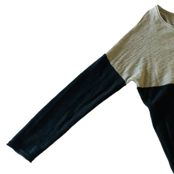 Vince Tan Black Color Block Sweater 100% Cotton Scoop Neck Drop Shoulder Stretch - Picture 8 of 15